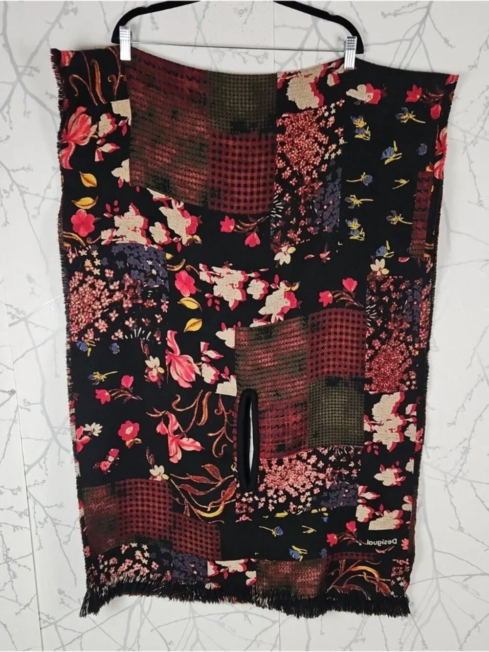 Desigual Colorful Floral Reversible Square Poncho